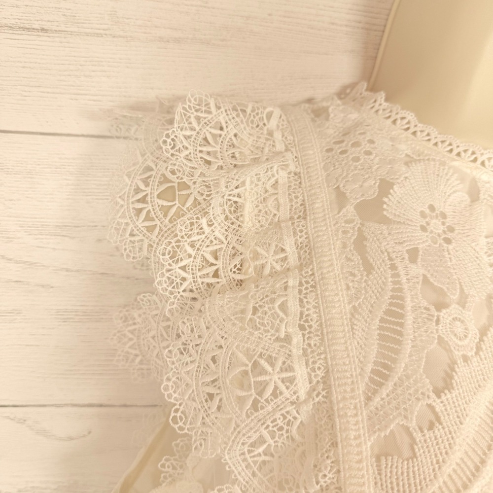 Lucy Paris White Lace Coquette Cottage Crop‎ Top Sleeveless L - Picture 8 of 12